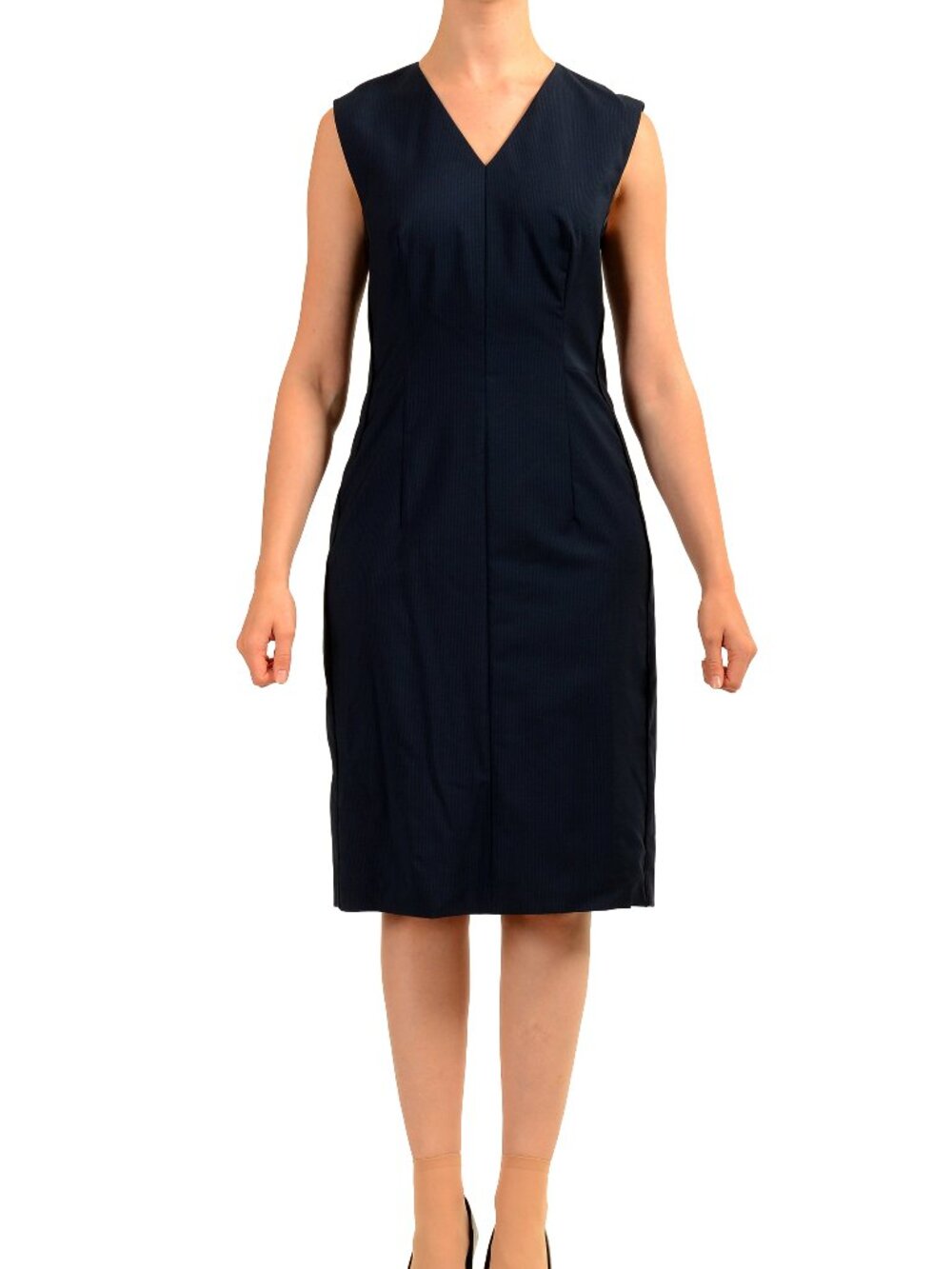 Hugo Boss Women's "Dabixa" Plaid V-Neck Sleeveless Pencil Dress US 4 IT 40